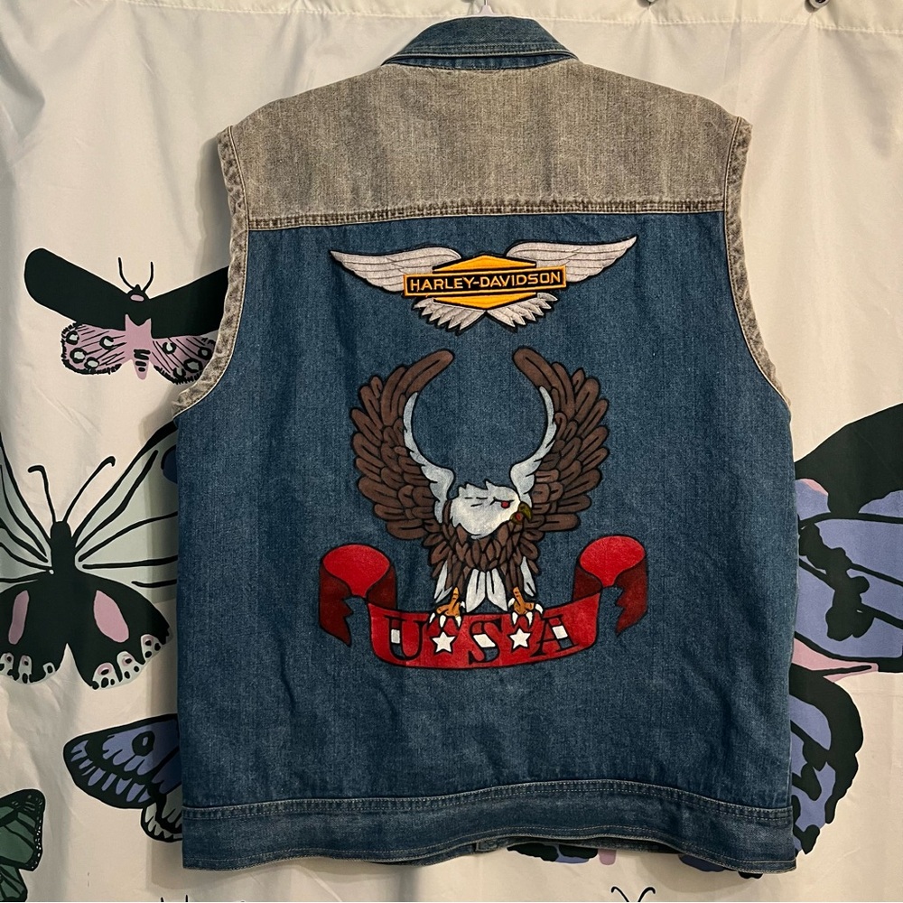 Vintage 1980s HD patch with hand painted USa Eagle Patch one of a kind